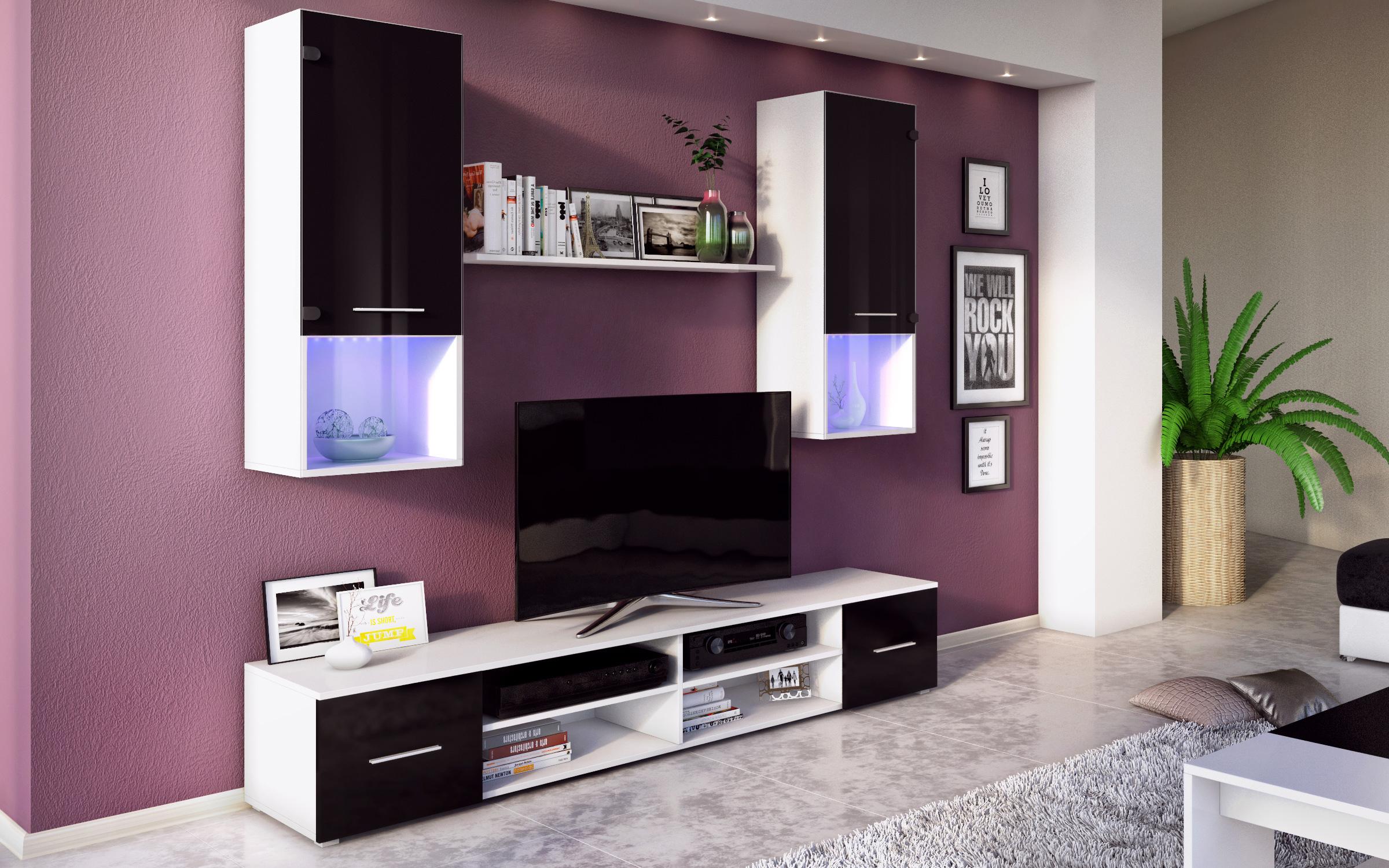 Έπιπλο σύνθεσης + φωτισμός LED Farina 4780 άσπρο ματ + μαύρο γυαλιστερό