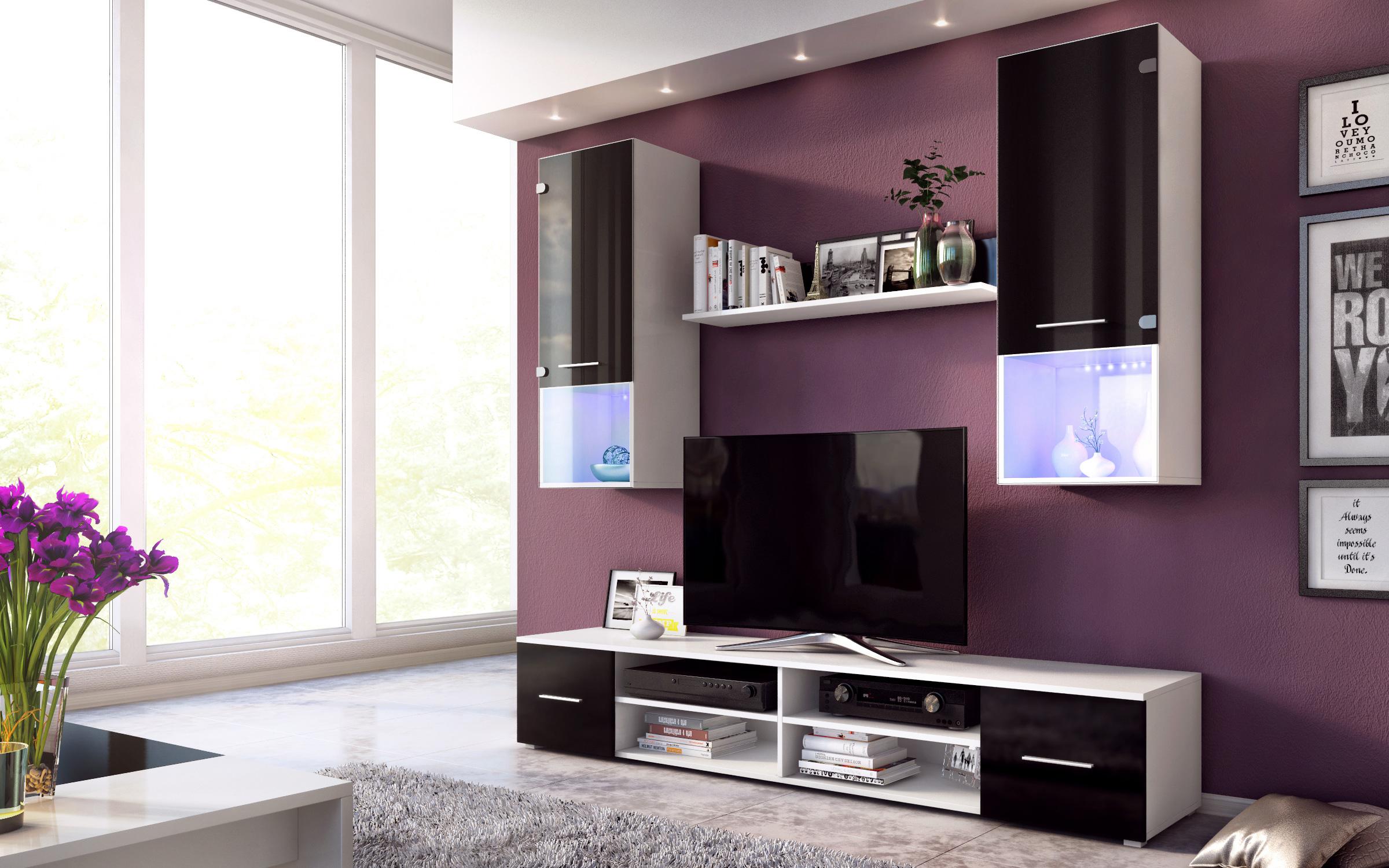Έπιπλο σύνθεσης + φωτισμός LED Farina 4780 άσπρο ματ + μαύρο γυαλιστερό