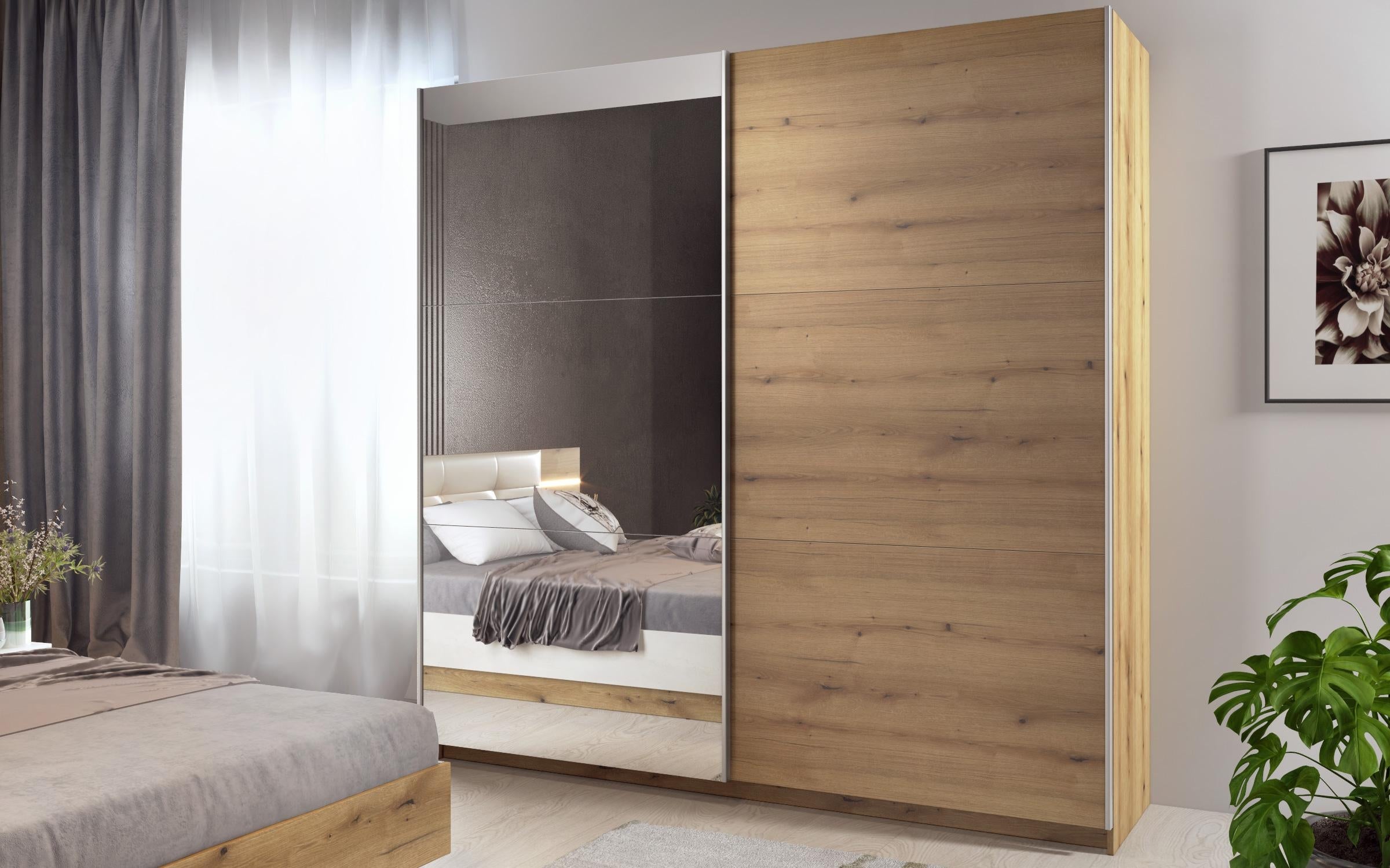 Σετ κρεβατοκάμαρας LED + στρώμα Matt 160x200 δρυς evok + silk