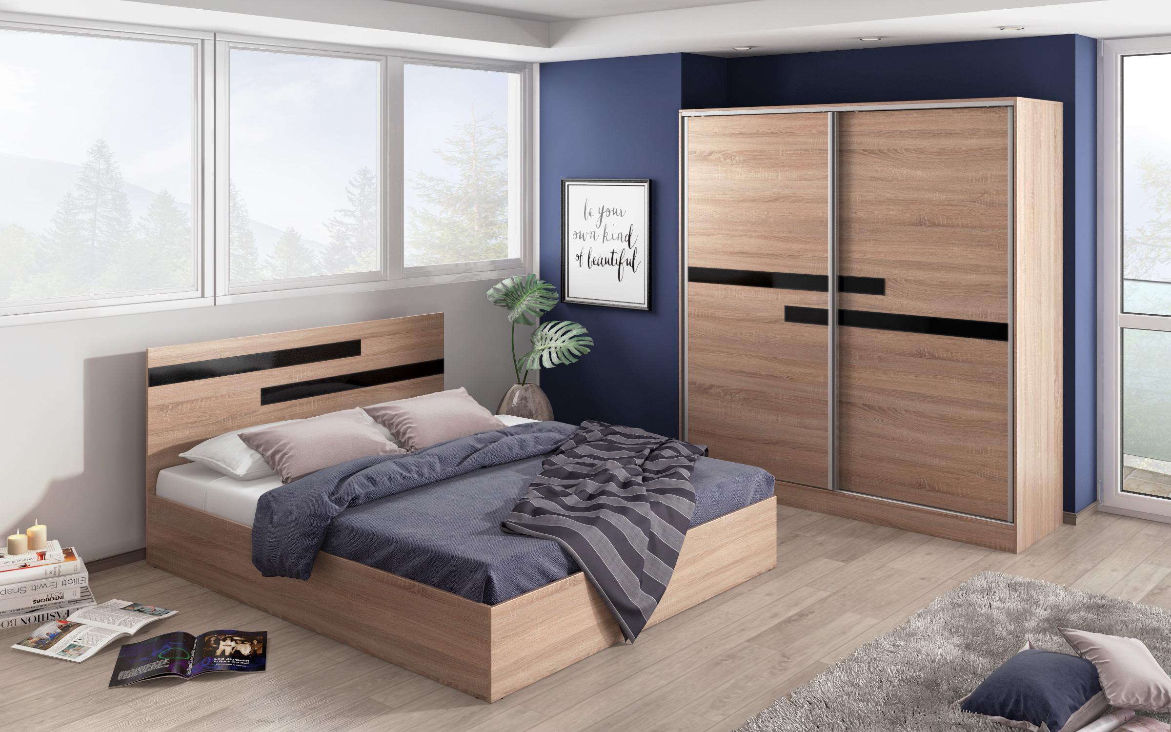 Σετ κρεβατοκάμαρας + στρώμα Romero 160x200 δρυς sonoma + μαύρο