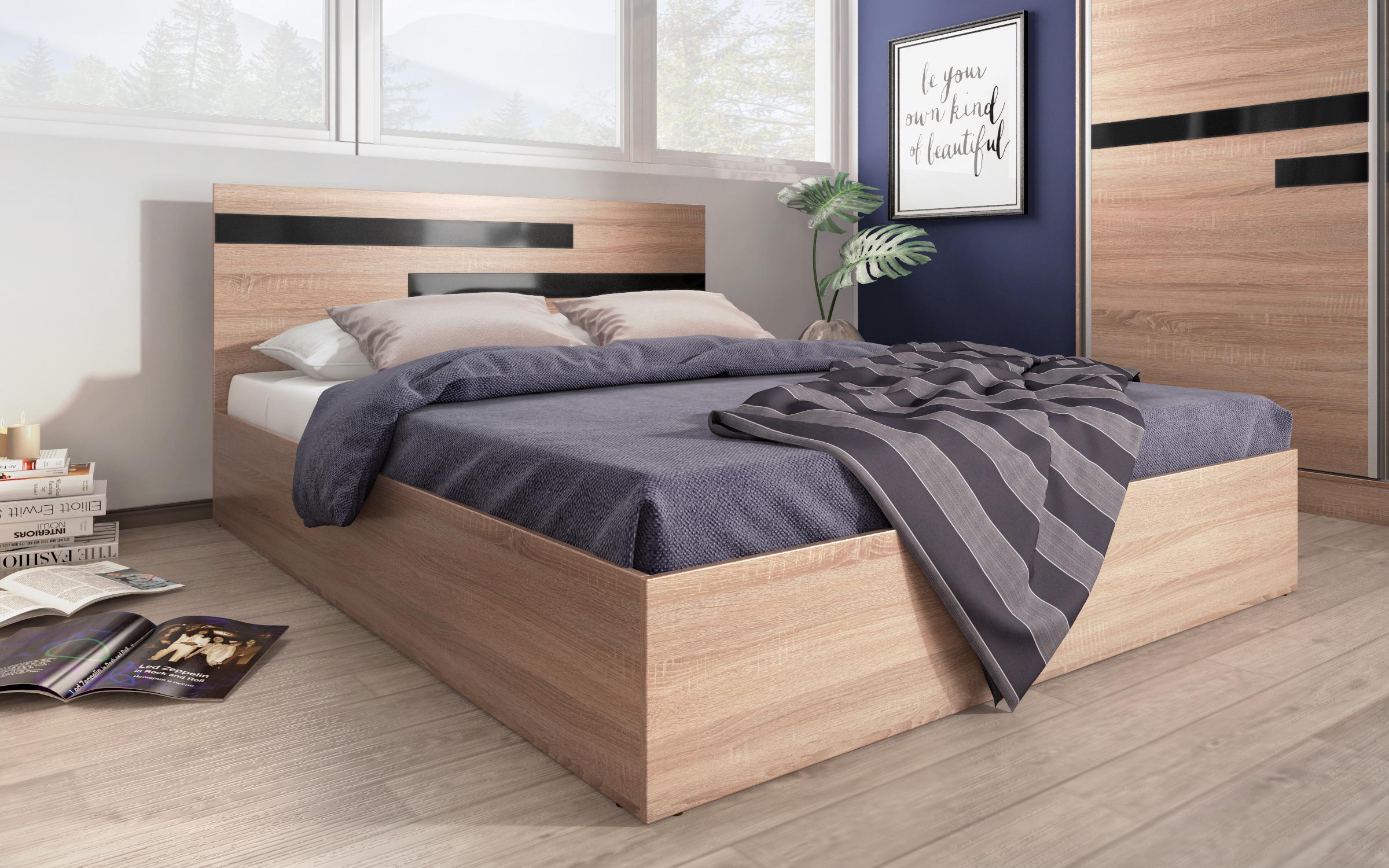Σετ κρεβατοκάμαρας + στρώμα Romero 160x200 δρυς sonoma + μαύρο