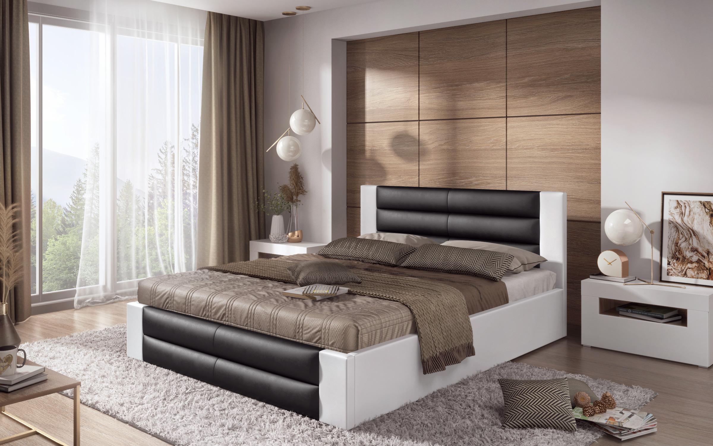 Δερμάτινο κρεβάτι Retres 160x200 μπεζ + καφέ δέρμα