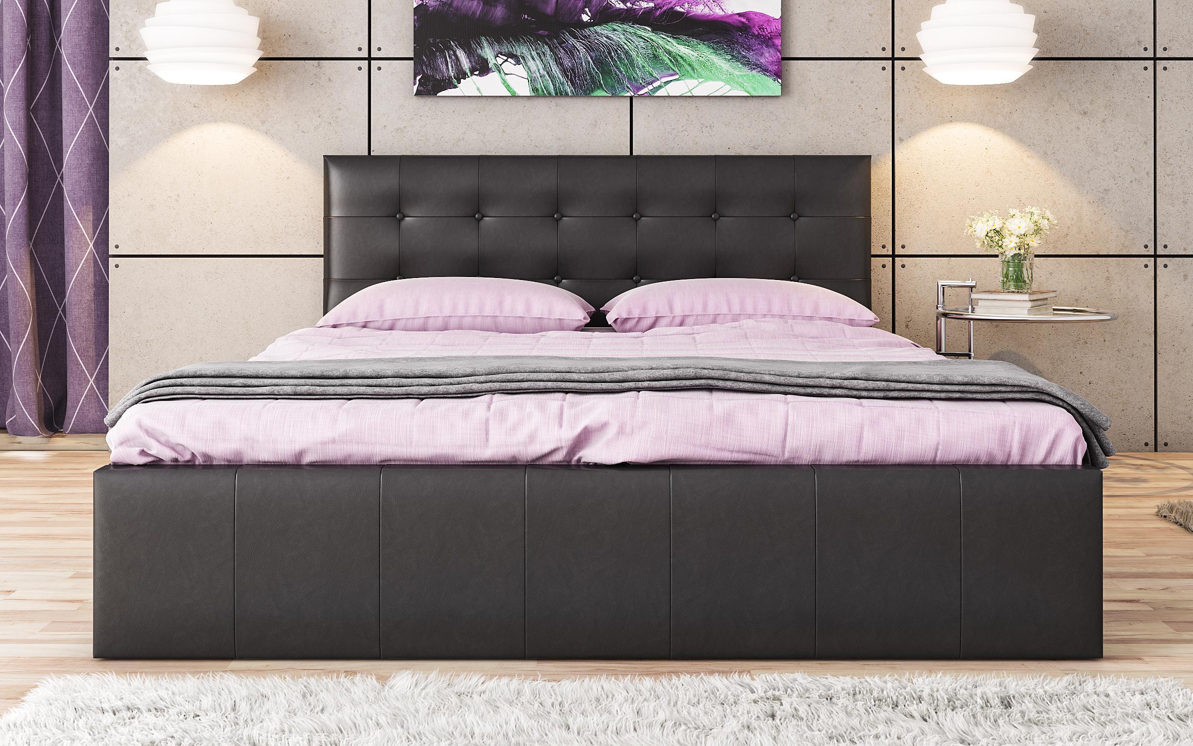 Δερμάτινο κρεβάτι + στρώμα Reese 160x200 μαύρο