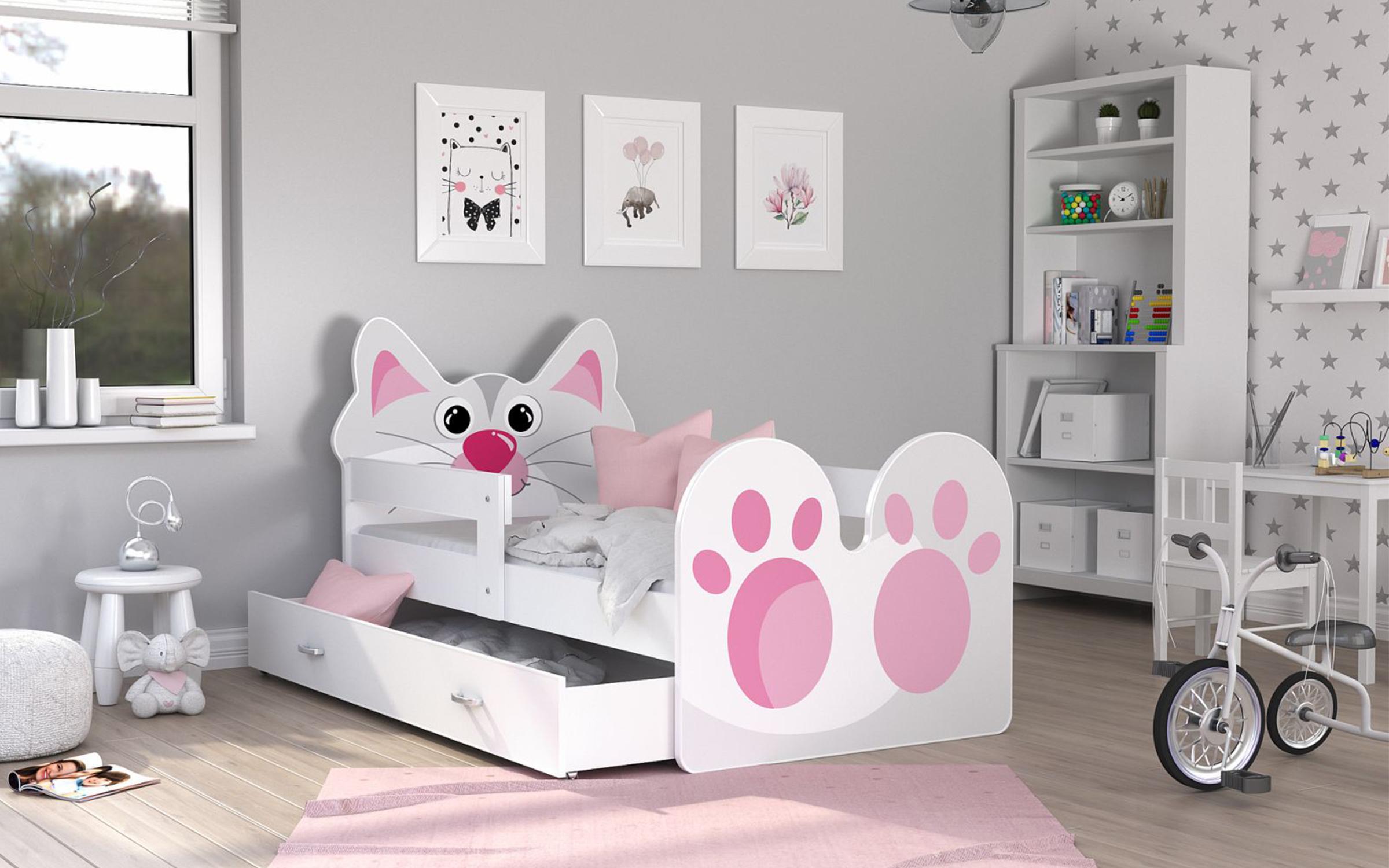 Παιδικό κρεβάτι Kitten 80x180 άσπρο + ροζ