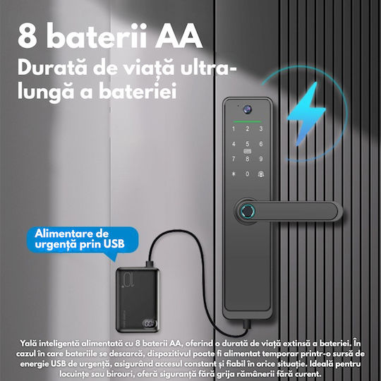 Ηλεκτρονική Κλειδαριά με Σύνδεση Wi-Fi Μαύρη και Κάμερα