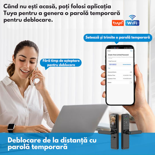 Ηλεκτρονική Κλειδαριά με Σύνδεση Wi-Fi Μαύρη και Κάμερα