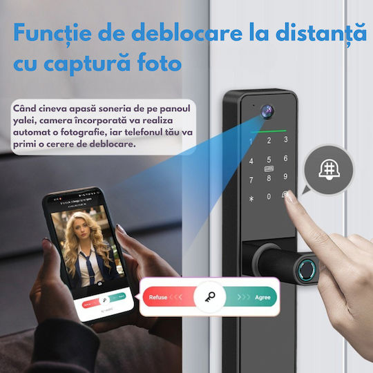 Ηλεκτρονική Κλειδαριά με Σύνδεση Wi-Fi Μαύρη και Κάμερα