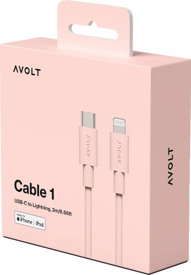 Fast Charging Data Cable USB-C Lightning Apple Avolt 2 Meters Pastel Pink