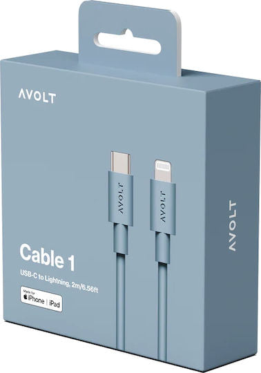 Fast Charging Data Cable USB-C Lightning Apple Avolt 2 Meters Blue