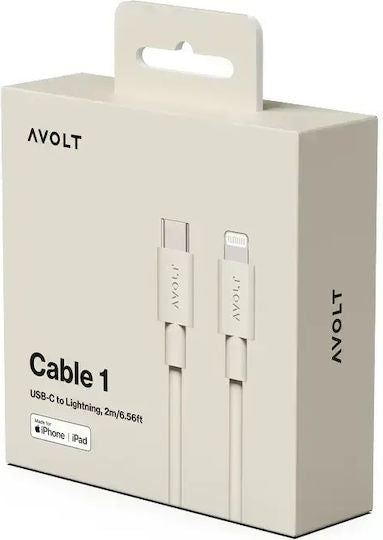 Fast Charging Data Cable USB-C Lightning Apple Avolt 2 Meters Cream