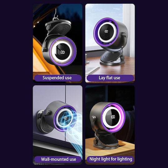 Portable Bladeless Fan Rechargeable USB Battery Touch Display Timer Silent Cooling Desk Wall Fan Black