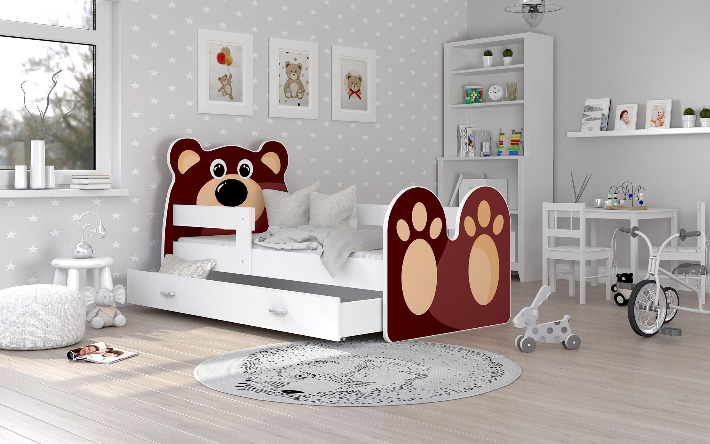 Παιδικό κρεβάτι Bear 80x180 άσπρο + καφέ