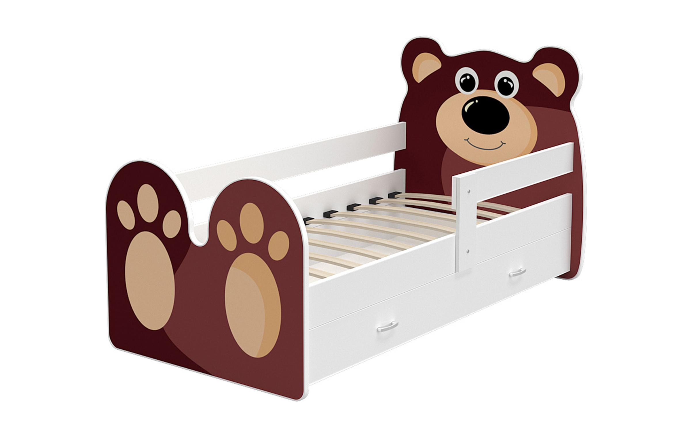Παιδικό κρεβάτι Bear 80x180 άσπρο + καφέ