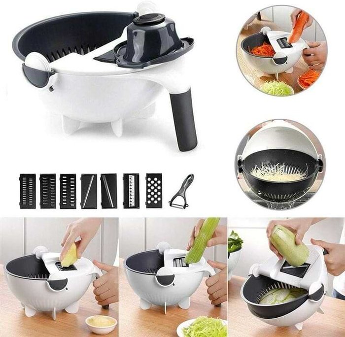 saketi italy - multi-cutter for vegetables 6 in 1 with a rotating drainage basket