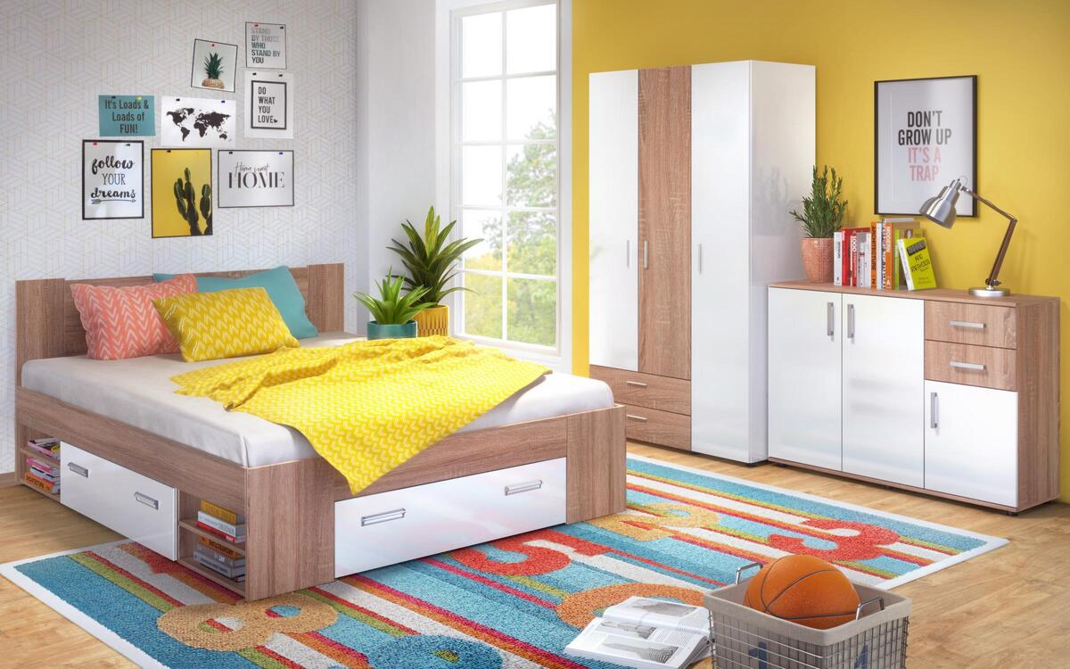 saketi italy - double bed and drawers lucas