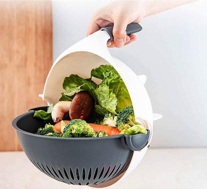 saketi italy - multi-cutter for vegetables 6 in 1 with a rotating drainage basket