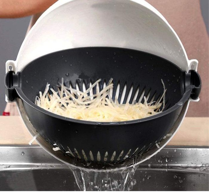 saketi italy - multi-cutter for vegetables 6 in 1 with a rotating drainage basket