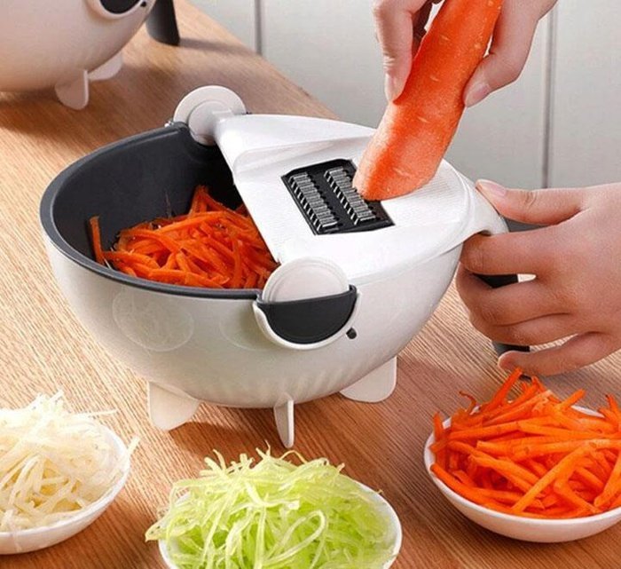 saketi italy - multi-cutter for vegetables 6 in 1 with a rotating drainage basket