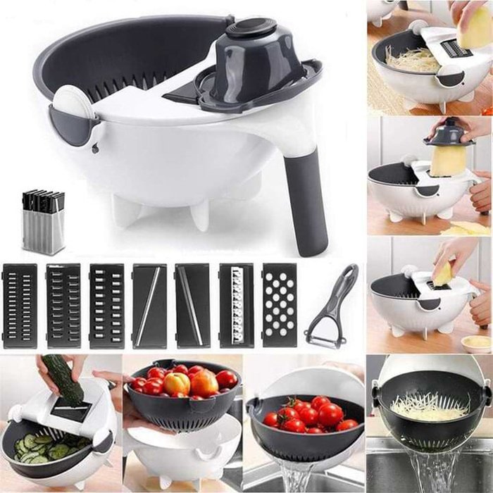 saketi italy - multi-cutter for vegetables 6 in 1 with a rotating drainage basket