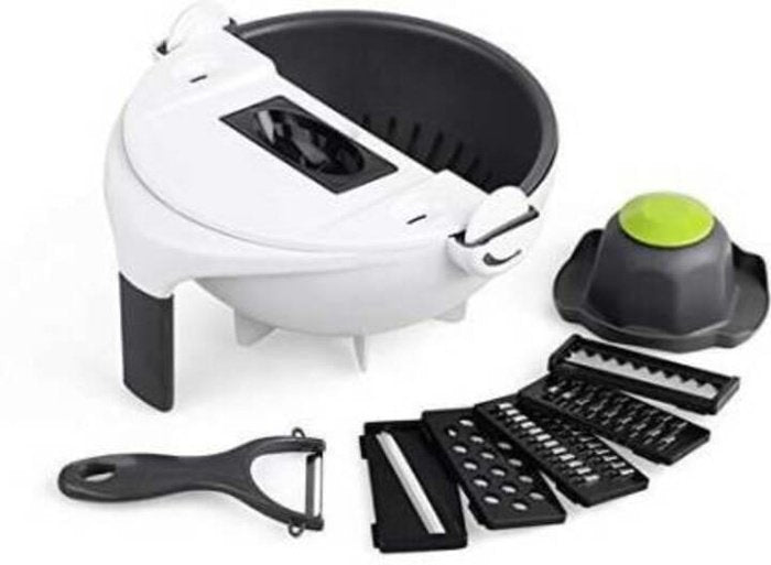 saketi italy - multi-cutter for vegetables 6 in 1 with a rotating drainage basket